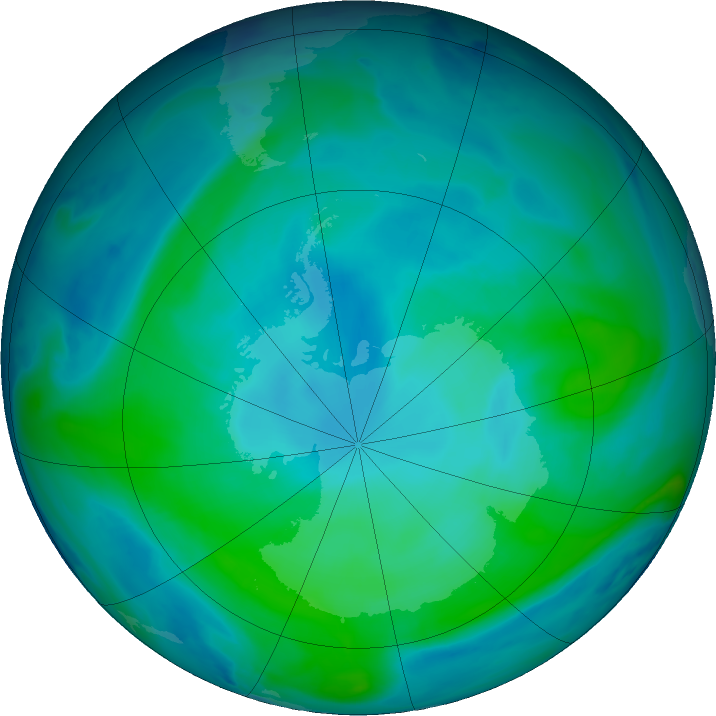 Antarctic ozone map for 08 February 2019